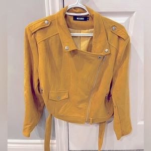 Missguided Mustard Faux Suede Biker Jacket - UK 14